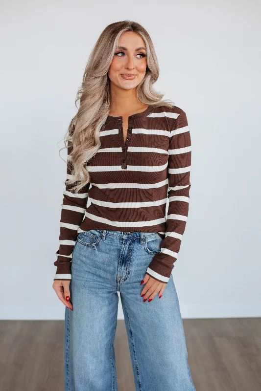 Women's Evening Clothing Karla Striped Top - Chocolate