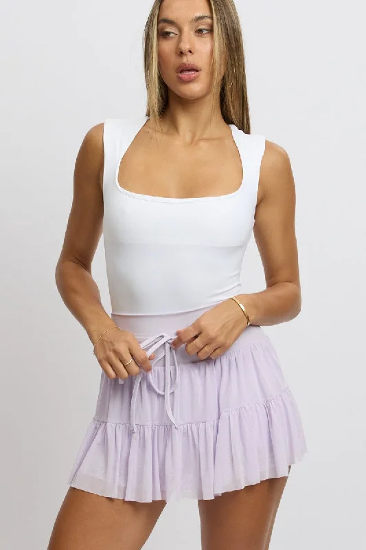 Stylish Women's Garments For Holidays Purple Flare Skort Skirt High Rise Mini Mesh Tiered