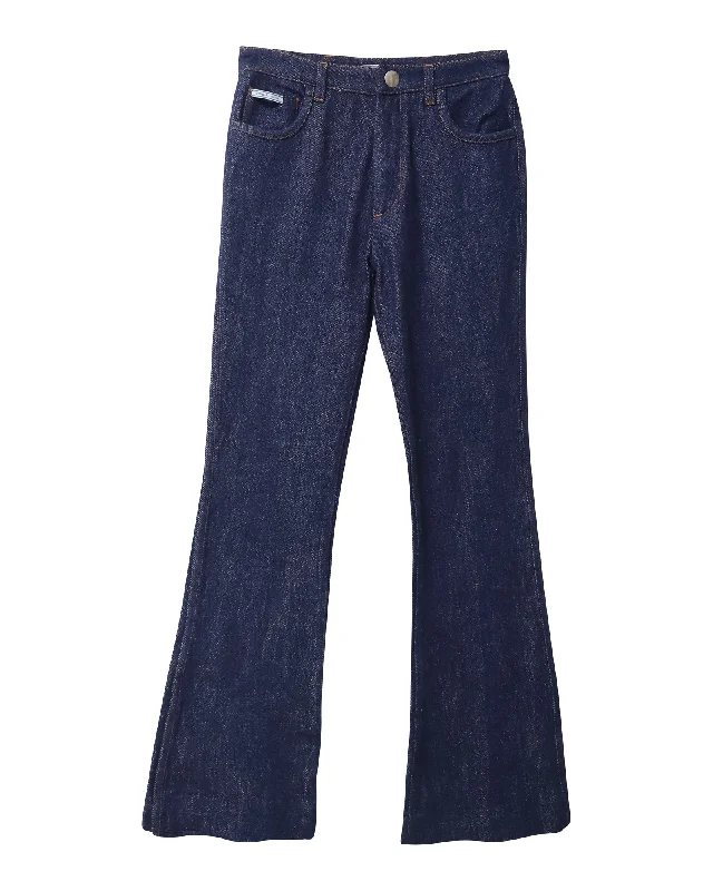 Women's Wardrobe Apparel Prada Flared Denim Jeans in Dark Blue Cotton