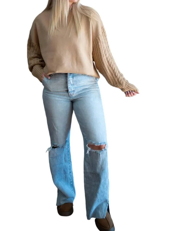 Stylish Outerwear Clothes For Women Lover Boy Wide Leg Jeans In Washed Blue