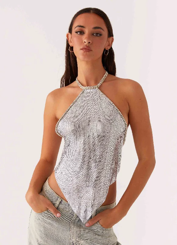 Comfortable Women's Clothing Celebrate Halterneck Chainmail Top - Silver