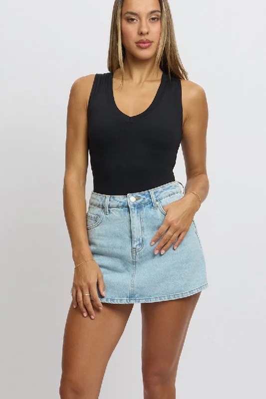 Workwear Fashion for Women Denim Skort Skirt High Rise