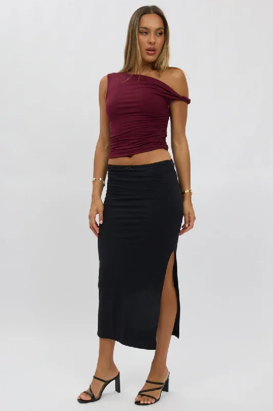 Women's Vintage-Inspired Clothing Black Midaxi Skirt High Rise Supersoft Picot Trim Lined Women's Vintage-Inspired Clothing Black Midaxi Skirt High Rise Supersoft Picot Trim Lined