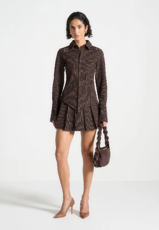Women's Clothing Outfit Set Pinstripe Pleated Skort - Brown