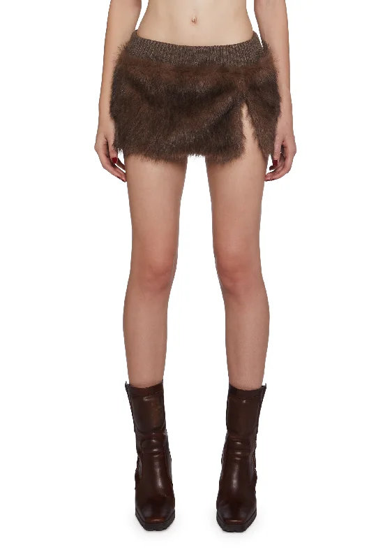 Women's Holiday Attire Chamber Faux Fur Mini Skirt - Dark Brown