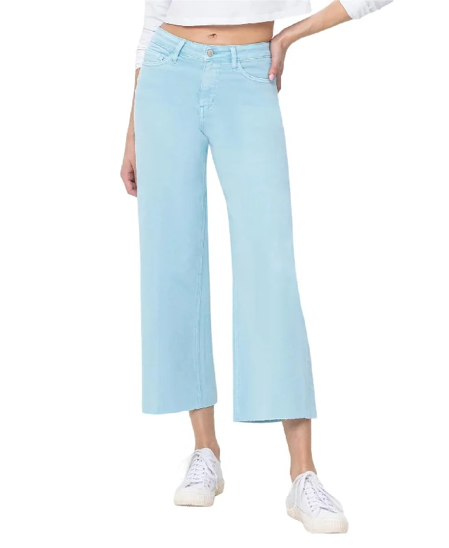 Best Online Boutiques High Rise Crop Wide Leg Jeans In Pastel Turquoise