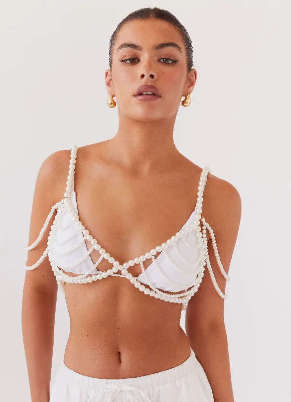 Women's Transitional Attire Serenade Pearl Beaded Bralet Top - Pearl