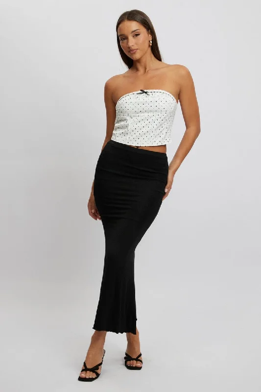 Women's Activewear Attire Black Maxi Skirt Elastic Waist Modal Blend Lined
