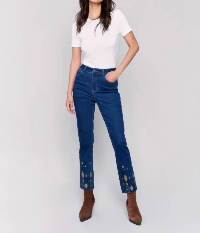 Plus-Size Women's Clothing Beaded Hem Slim Jeans In Indigo