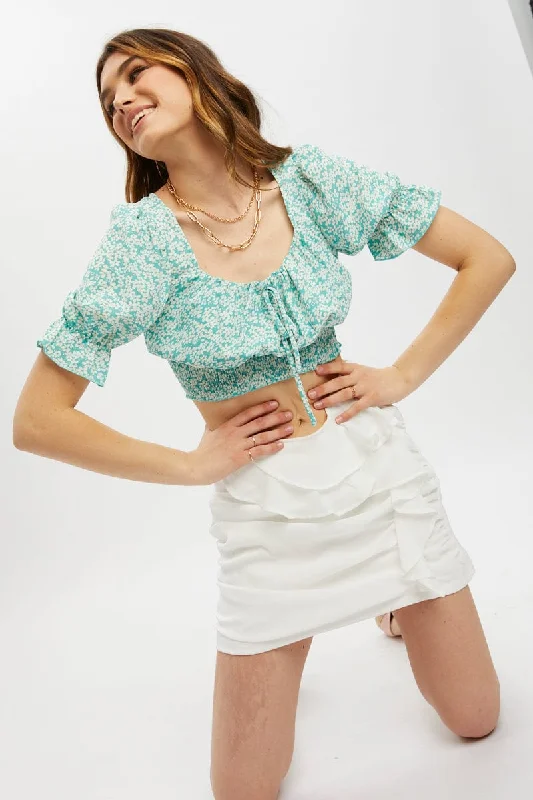 Affordable Fashion for Women White Frill Detailed Ruched Skirt