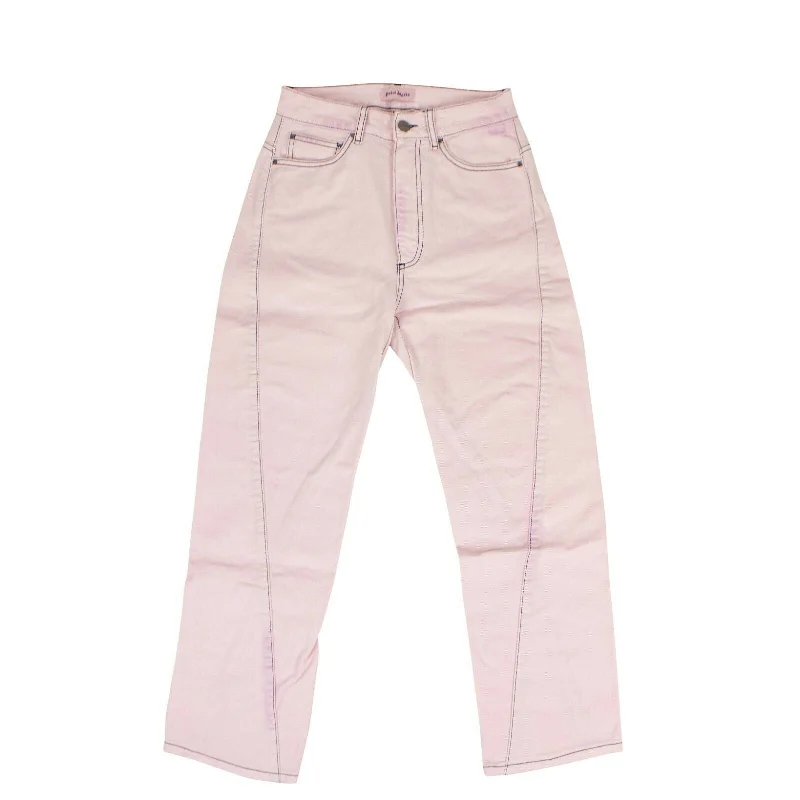 Women's Trendy Outfit Palm Angels Cotton Curved Seam Jeans Pants - Pink