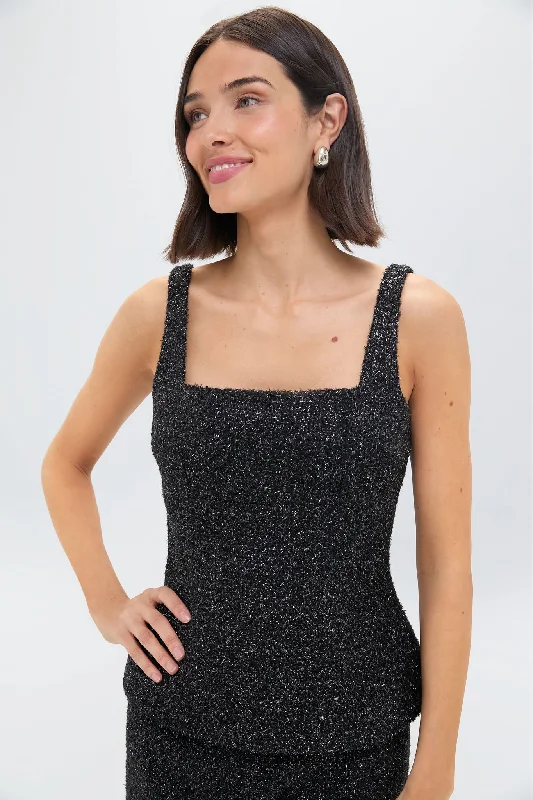 Casual Chic Women's Clothes Black Trixie Disco Tweed Top