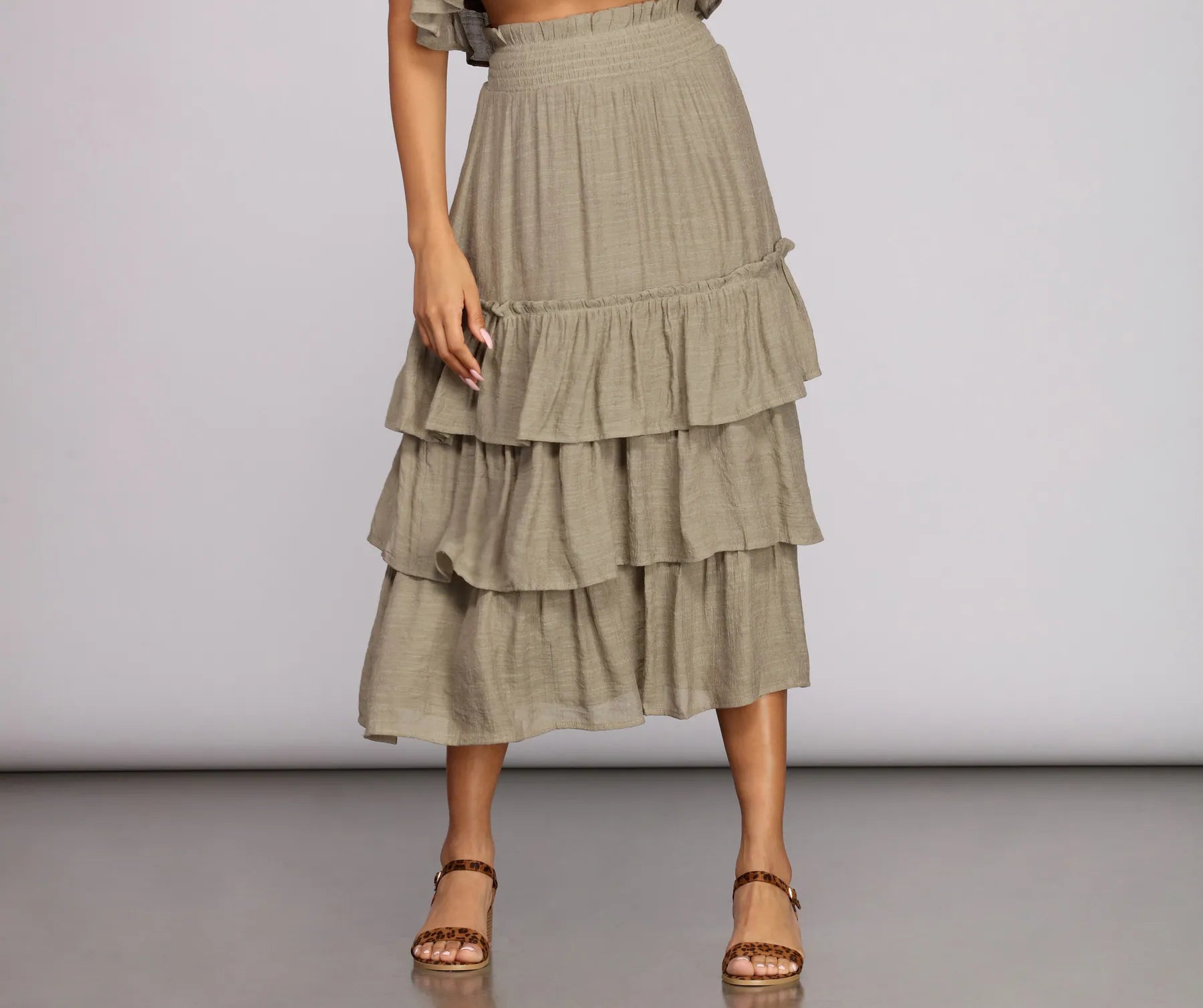 Women's Relaxed Outfit Boho Flow Tiered Maxi Skirt