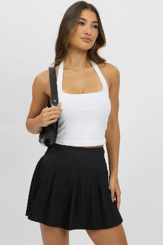 Women's Luxury Apparel Black Tennis Skort Skirt Stretch Waist Mini Pleated Lined