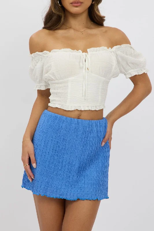 New Arrival Discount Blue Mini Skirt Elasticated Waist Textured Lined