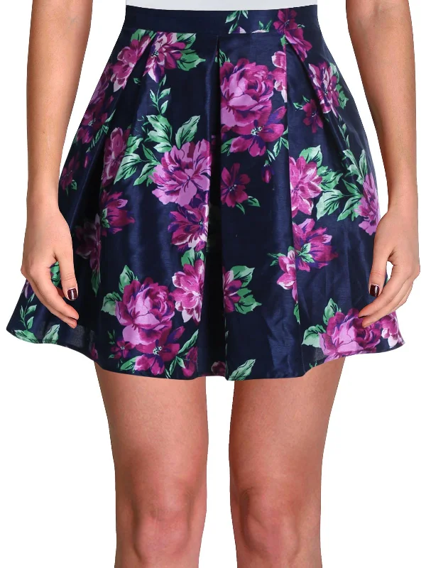 Women's Holiday Clothing Juniors Womens Floral Mini A-Line Skirt