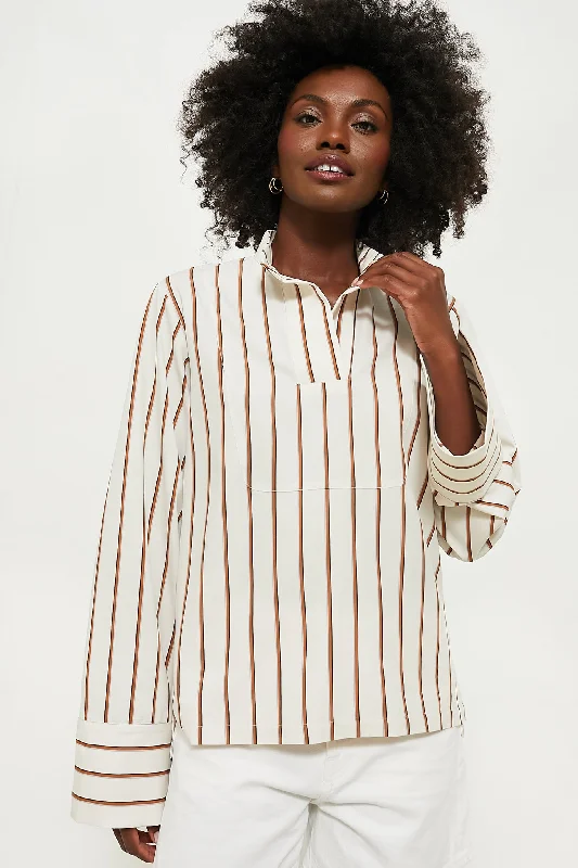 Women's Luxury Garments Ecru and Camel Paavo Stripes Top