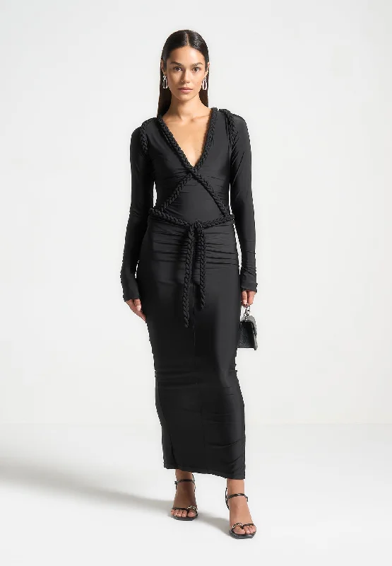 Casual Garments For Women Plait Detail Midaxi Skirt - Black
