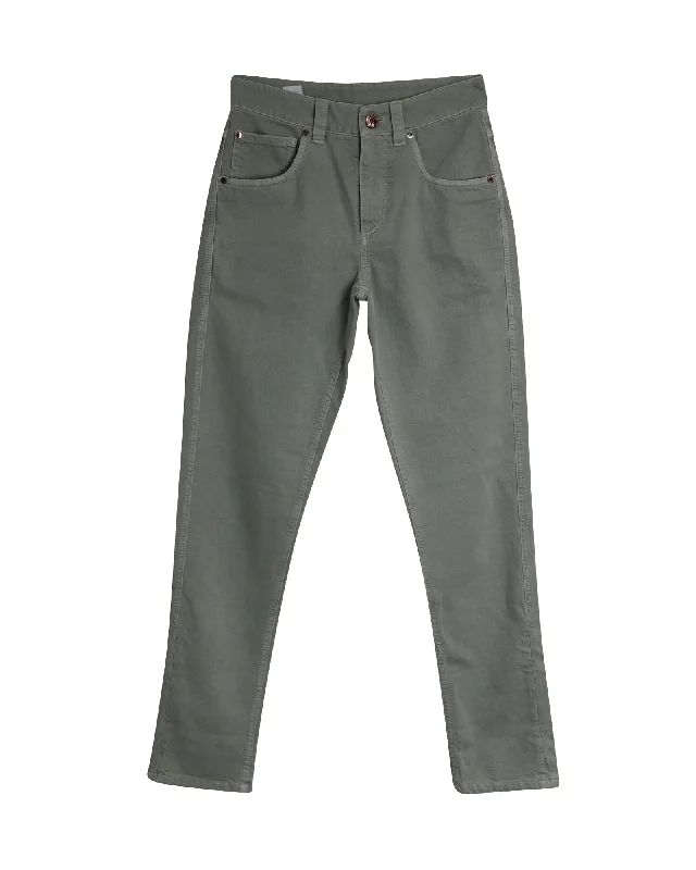 Women's Clothes Brunello Cucinelli Mid-rise Straight Leg Denim Jeans in Green Cotton