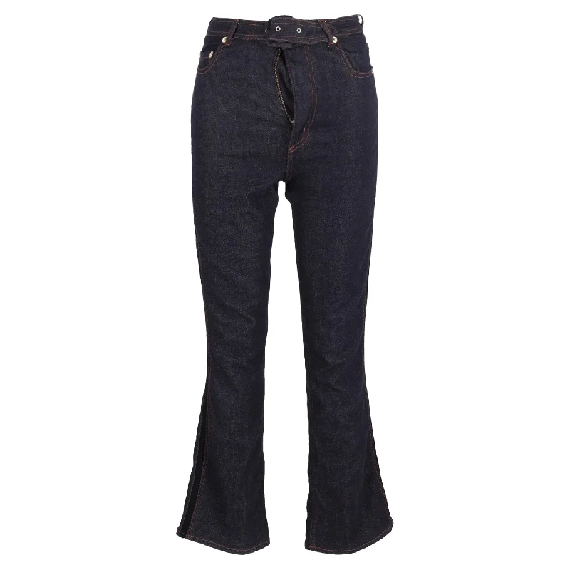 Women's Casual Apparel Erdem Vina Belted Denim Flared Jeans in Navy Blue Cotton