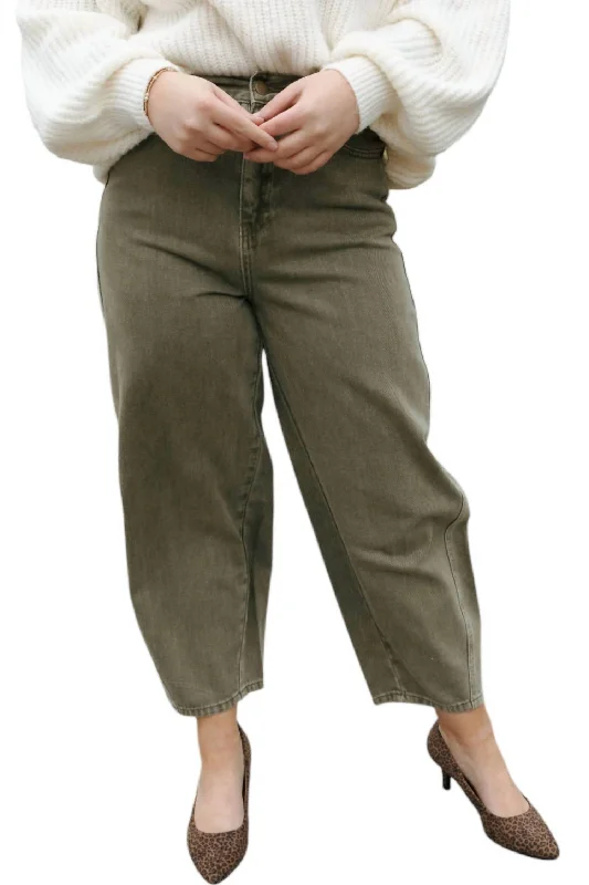 Women's Seasonal Attire Washed Barrel Pants In Olive