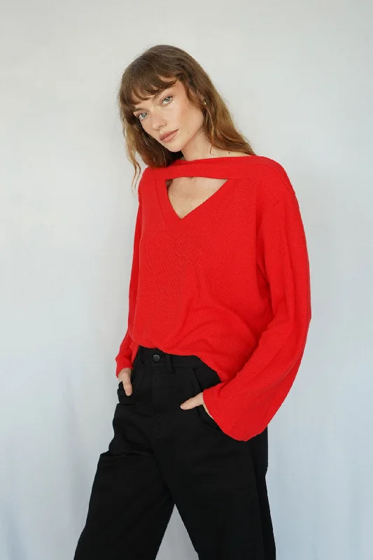 Women's Effortless Casual Outfit Colette Waffle Top - High Risk Red