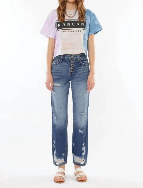 Women's Clothing Stores High Rise Relaxed Straight Leg Crop Jeans In Dark Wash
