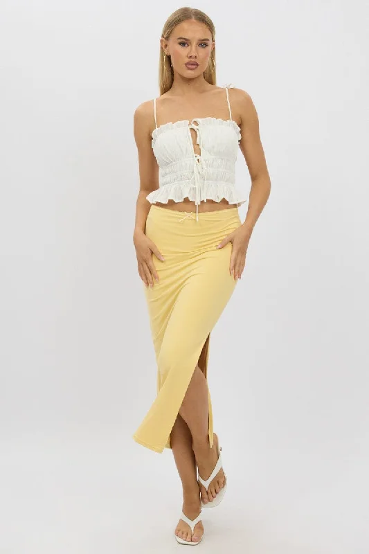 Stylish And Comfortable Clothing For Women Yellow Midaxi Skirt High Rise Supersoft Picot Trim Lined Stylish And Comfortable Clothing For Women Yellow Midaxi Skirt High Rise Supersoft Picot Trim Lined