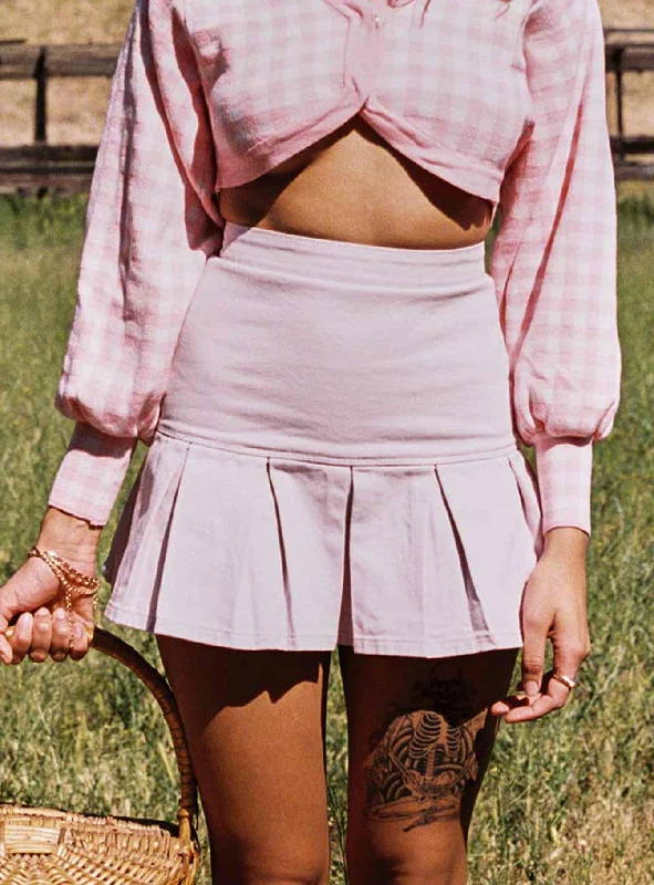 Elegant Women's Evening Garments Rescue Me Pleat Denim Mini Skirt Pink