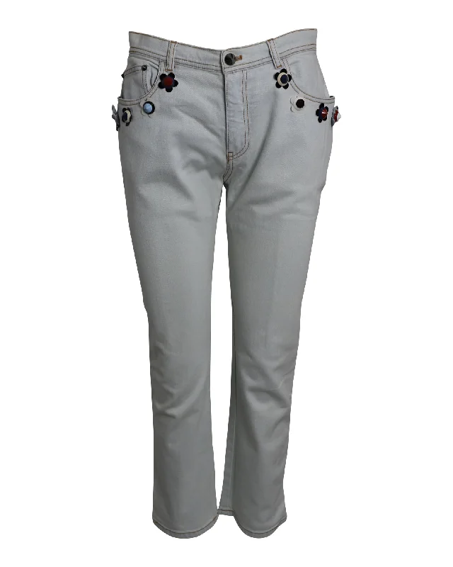 Fashionable Women's Clothes Fendi Flowerland Jeans in Light Blue Cotton Denim