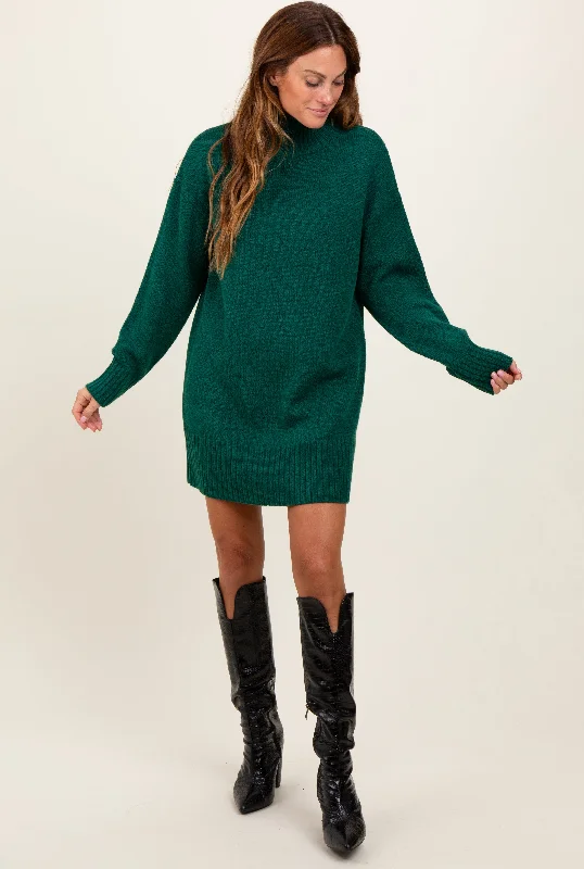 Modern Women's Wardrobe Essentials Forest Green Turtle Neck Mini Sweater Dress