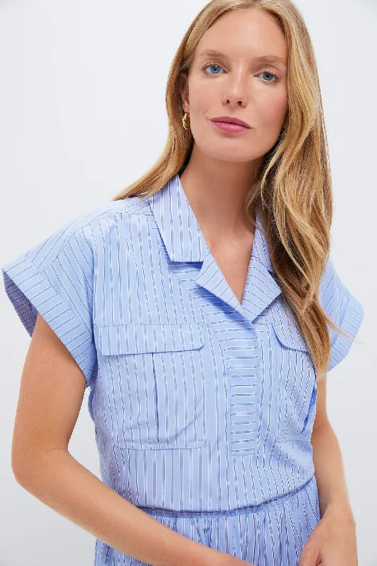 Women's Active Outfit For Fitness Cornflower Blue Stripe Scottie Shirt