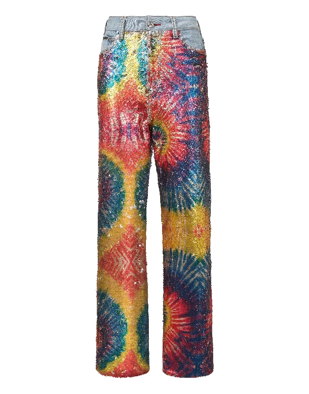 Trendy Boutique Online Denim Super Loose Fit Paillettes Multicolor Tie dye