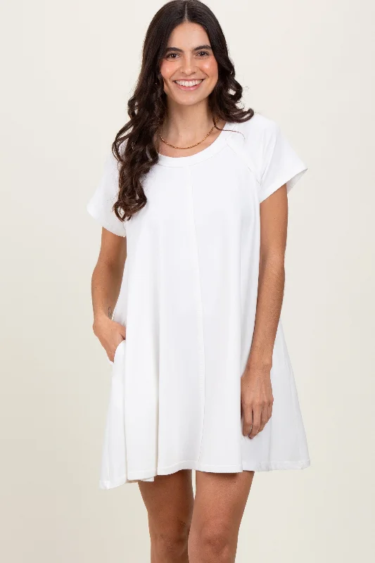 Women's Trendy Clothes Ivory French Terry Basic Short Sleeve Mini Dress