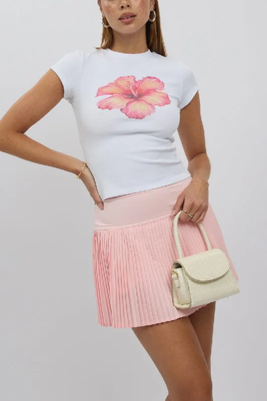 Women's Work Apparel Pink Tennis Skort Skirt Stretch Waist Mini Pleated Lined