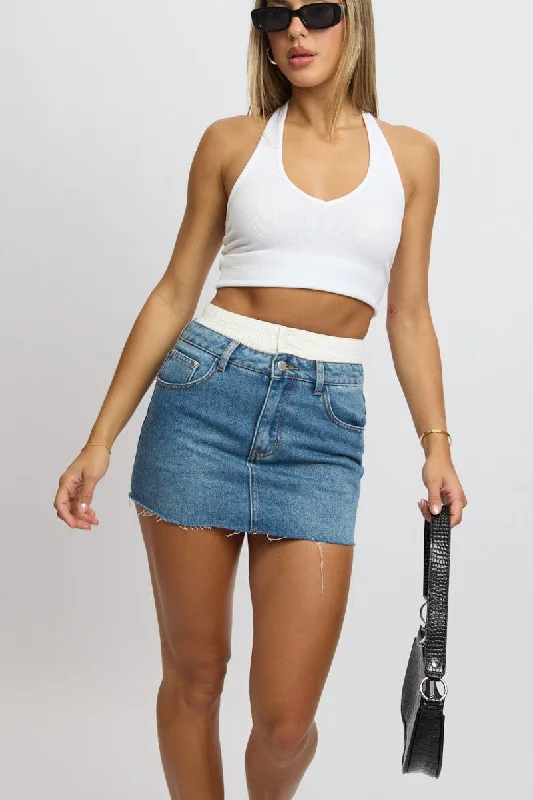 Best Online Boutiques Denim Mini Skirt High Rise Underwear Waist Detail