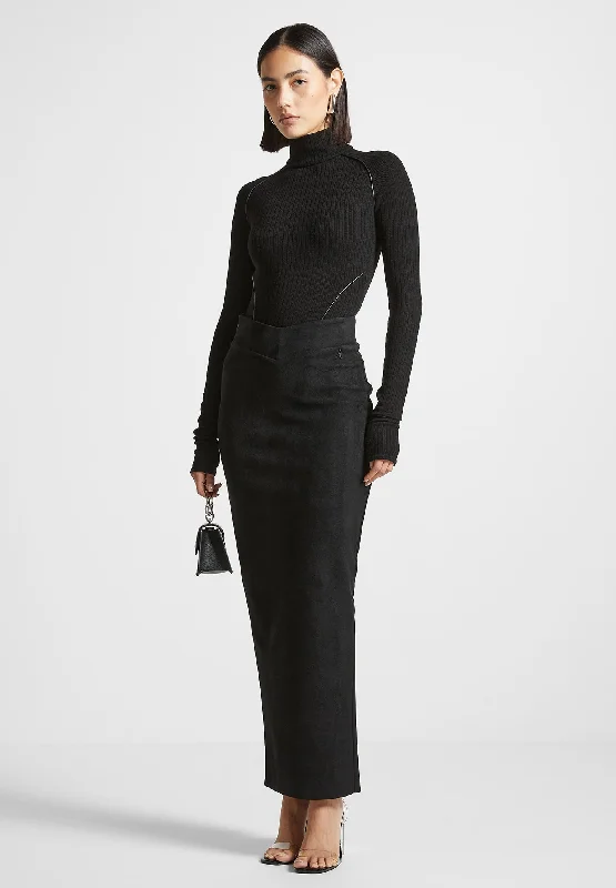 Women's Trendy Garments Suede Midaxi Skirt - Black