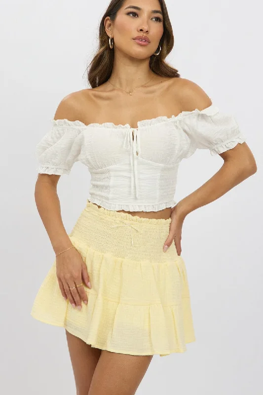 Top 10 Women's Online Clothing Stores Yellow Mini Skort Skirt Shirred Waist Cotton Textured Lined Top 10 Women's Online Clothing Stores Yellow Mini Skort Skirt Shirred Waist Cotton Textured Lined