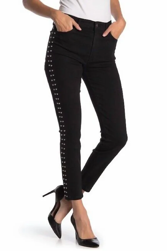 Women's Plus-Size Clothes Charlie Studded High Rise Skinny Ankle Jeans In Black