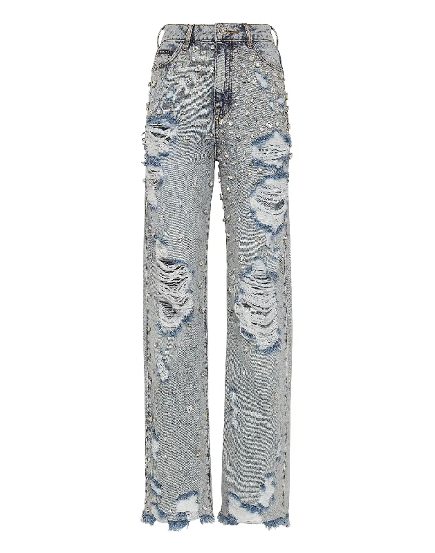 Women's Clothes And Apparel Sets Denim Trousers Palace Fit Crystal