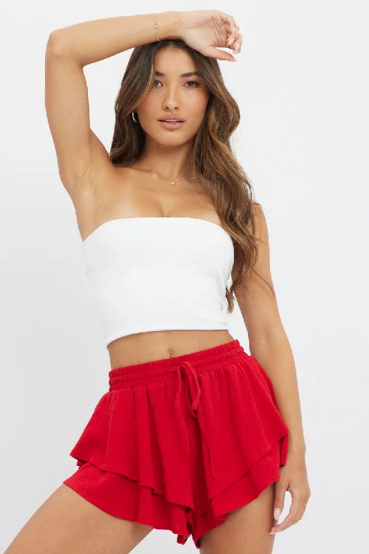 Casual Fashion Trends for Women Red Skort Skirt Ruffle Elasticated Waist