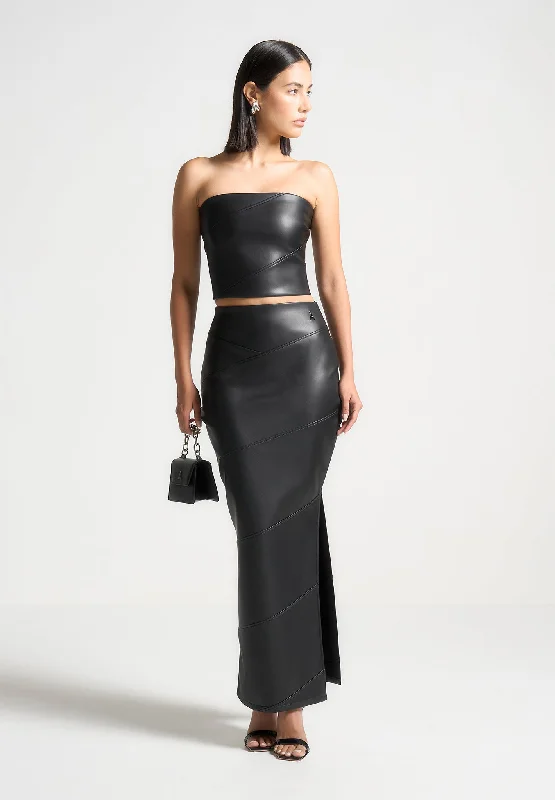 Women's Classic Outfit Leather Midaxi Skirt - Black