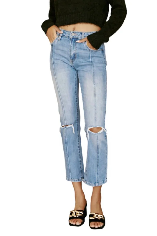 Trendy Boutique Online High Rise Straight Leg Center Seam Crop Jeans In Light Wash