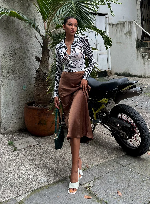 Sale Clearance Tyra Satin Midi Skirt Brown