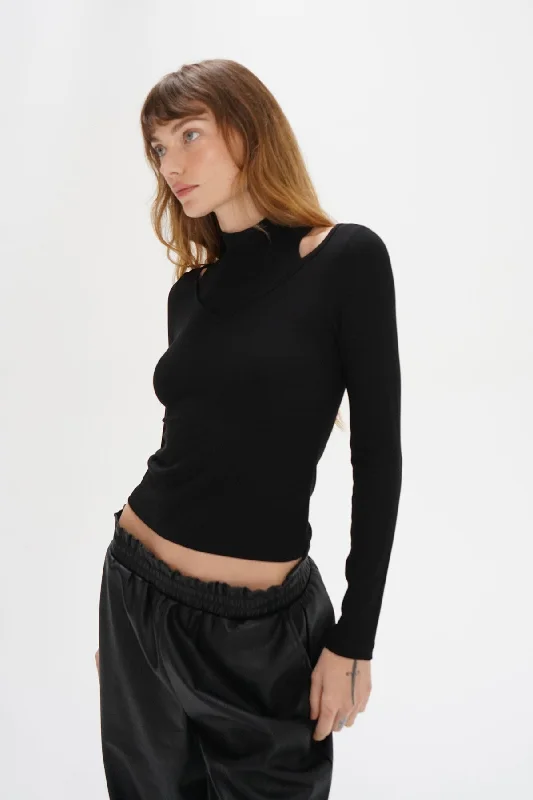 Women's Stylish Outdoor Outfit Vivian Ribbed Top - Black