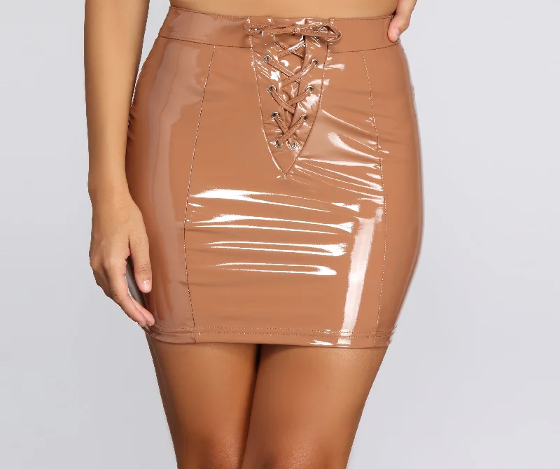 Luxury Women's Clothing Laced In Leather Mini Skirt