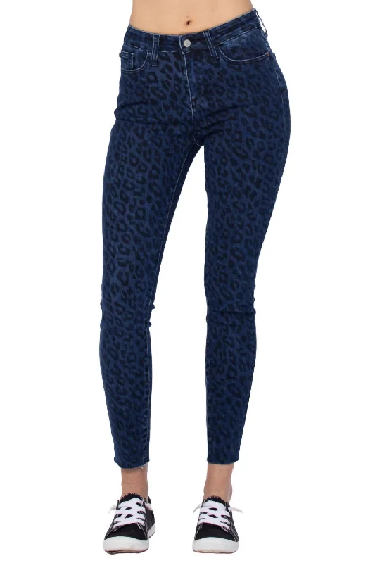 Online Boutiques Clothing Cheetah Print Skinny Jean In Medium Blue
