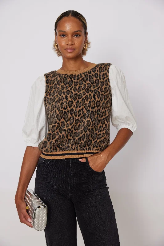 Women's Plus-Size Outfit Preston Mixed Media Animal Print Top