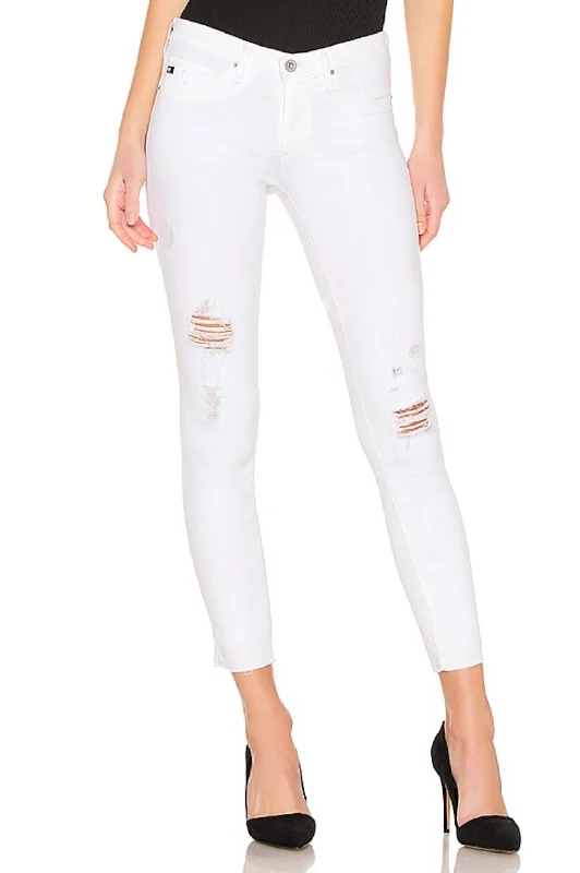 Women's Workout Clothing Legging Ankle Skinny Jeans In Rudimentary White
