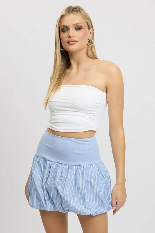 Women Online Clothing Boutiques Blue Stripe Bubble Skirt High Rise Rib Waist Mini Balloon Women Online Clothing Boutiques Blue Stripe Bubble Skirt High Rise Rib Waist Mini Balloon